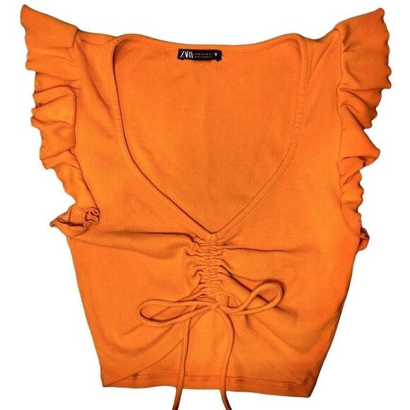 Zara Butterfly Sleeve Knit Cropped Top in Orange Women’s M - Picture 4 of 10